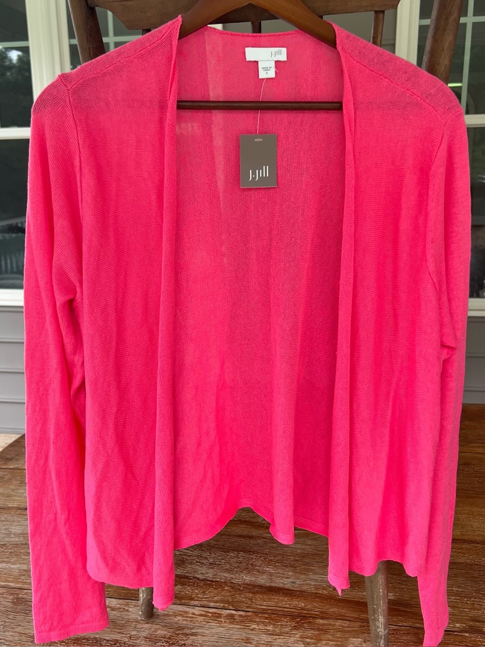 J JILL LINEN BLEND OPEN FRONT CARDIGAN SWEATER WATERMELON PINK SIZE S